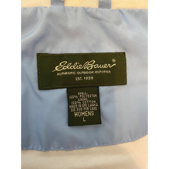 Eddie Bauer Pale Blue Lightweight Jacket Hood Front Pockets Full Zip Large - Picture 4 of 11
